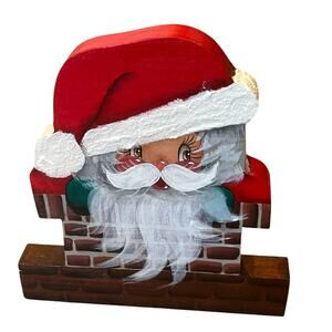 Wooden Santa Claus Painted Santa Decor Christmas Holiday 6” Signed VTG 1992